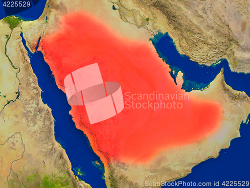 Image of Saudi Arabia from space in red