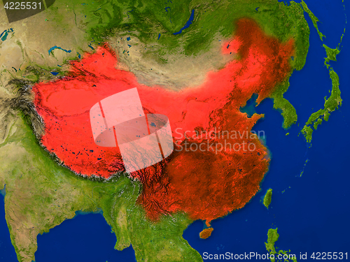 Image of China from space in red