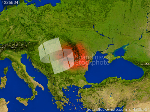 Image of Romania from space in red