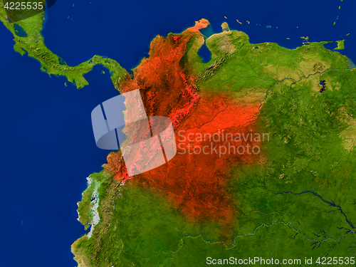 Image of Colombia from space in red