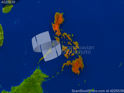 Image of Philippines from space in red