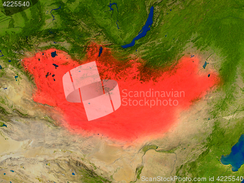 Image of Mongolia from space in red