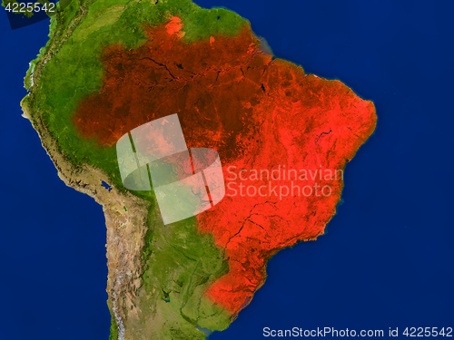 Image of Brazil from space in red