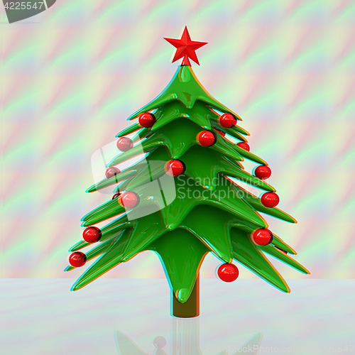 Image of Christmas tree. 3d illustration. Anaglyph. View with red/cyan gl