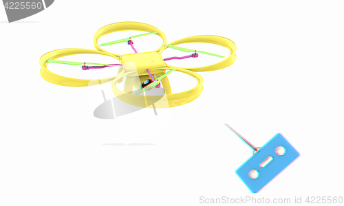 Image of Drone with remote controller. Anaglyph. View with red/cyan glass