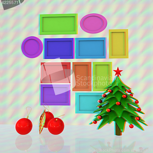 Image of Set of Christmas and New Year frames and Christmas tree. 3D rend