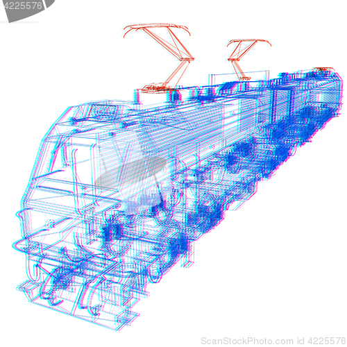 Image of train.3D illustration. Anaglyph. View with red/cyan glasses to s