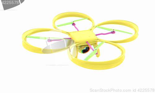 Image of Drone, quadrocopter, with photo camera. 3d render. Anaglyph. Vie