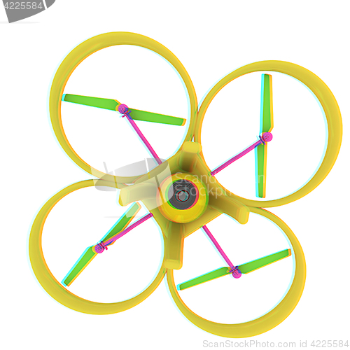 Image of Drone, quadrocopter, with photo camera flying. 3d render. Anagly