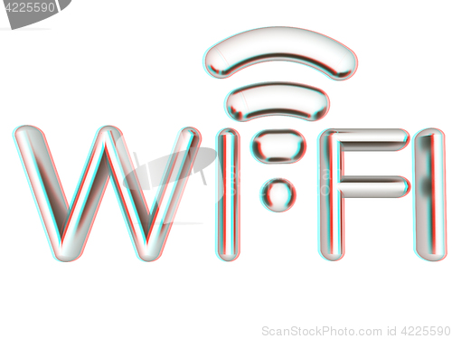 Image of Metal WiFi symbol. 3d illustration. Anaglyph. View with red/cyan