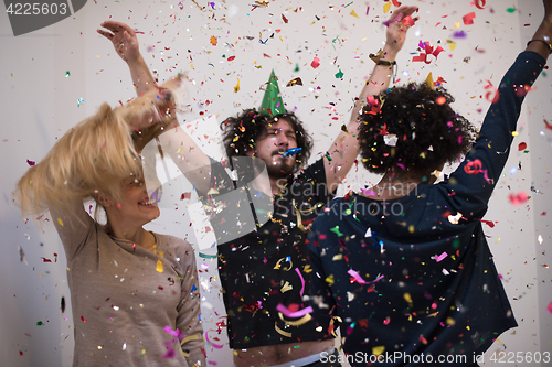 Image of confetti party multiethnic group of people