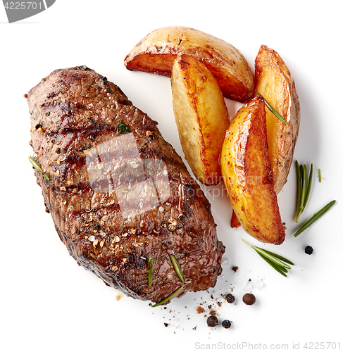 Image of grilled beef steak and potatoes