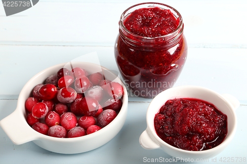 Image of Cranberries and cranberry jam.