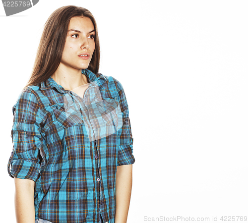 Image of young pretty woman posing on white background isolated emotional