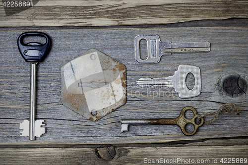 Image of A set of lost keys and an old keyhole