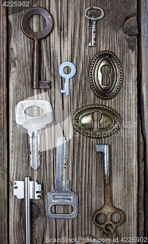 Image of Set of vintage keys and keyholes