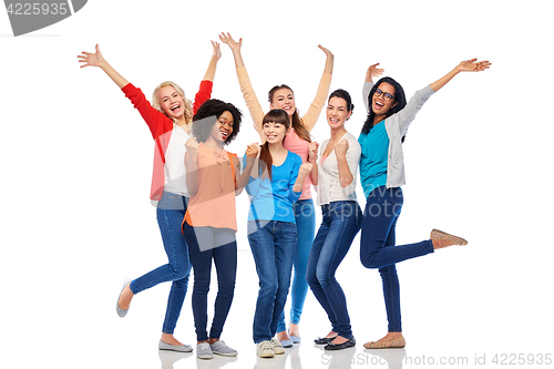 Image of international group of happy smiling women