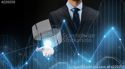 Image of businessman with virtual diagram chart projection