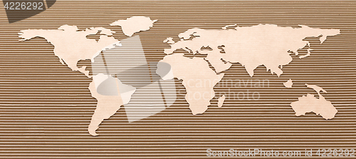 Image of World map made of fiberboard. 