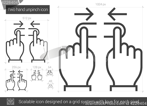 Image of Two hand unpinch line icon.