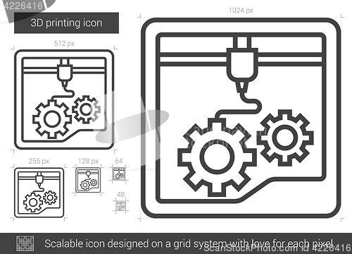 Image of Three D printing line icon.