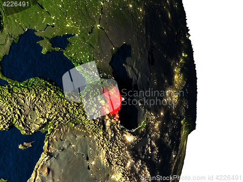 Image of Azerbaijan from space during dusk