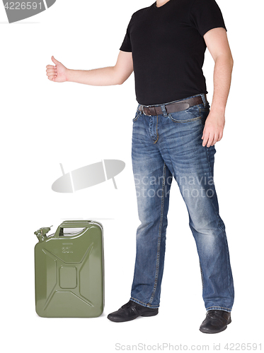 Image of Man opening jerry can. 