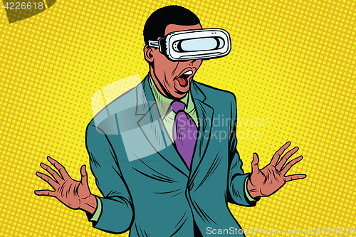 Image of Shocked African American in VR glasses
