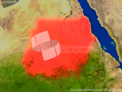 Image of Sudan from space in red