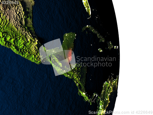 Image of Belize from space during dusk