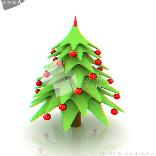 Image of Christmas tree. 3d illustration. Anaglyph. View with red/cyan gl