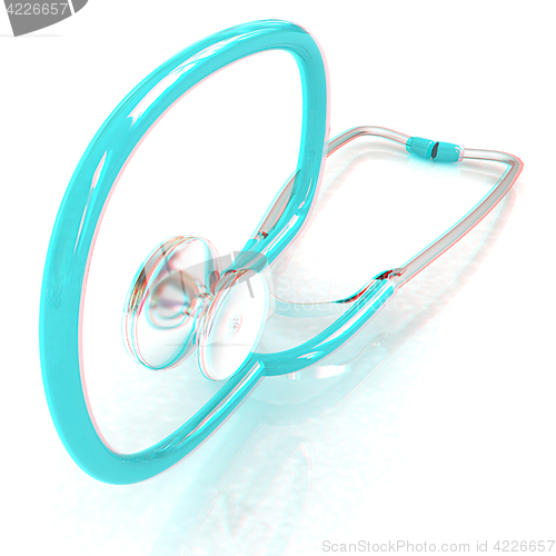 Image of stethoscope. 3d illustration. Anaglyph. View with red/cyan glass