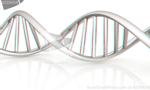 Image of DNA structure model. 3d illustration. Anaglyph. View with red/cy