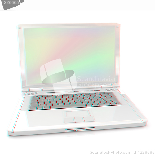 Image of Laptop computer. 3d render. Anaglyph. View with red/cyan glasses