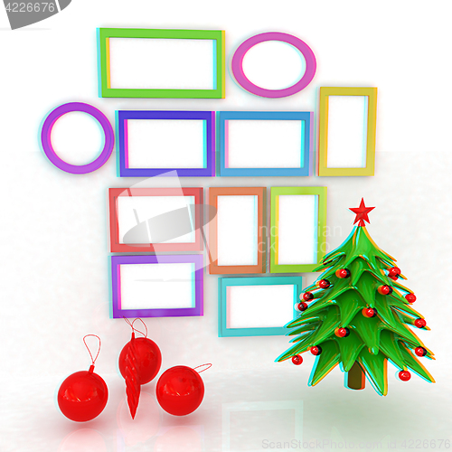 Image of Set of Christmas and New Year frames and Christmas tree. 3D rend