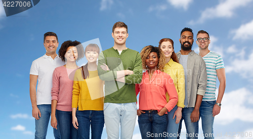 Image of international group of happy smiling people