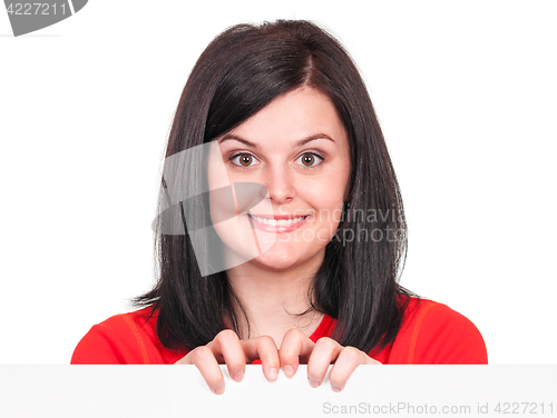 Image of Woman holding blank signboard