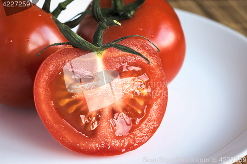 Image of Tomatoes on plate close up