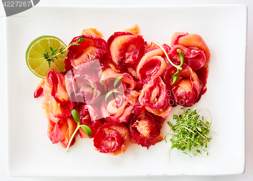 Image of Carpaccio of salmon in restaurant