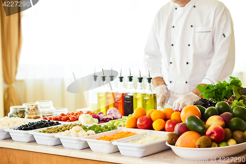 Image of salad bar with vegetables in the restaurant, healthy food