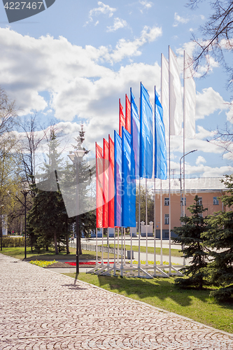 Image of Flags in colors of Russian tricolor on May holidays