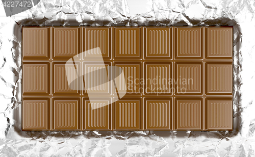 Image of Chocolate bar on aluminum foil 