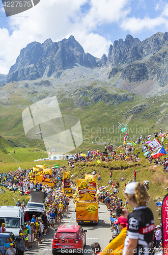 Image of Mc Cain Caravan in Alps - Tour de France 2015