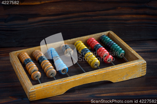 Image of Old abacus with multi-colored knuckles