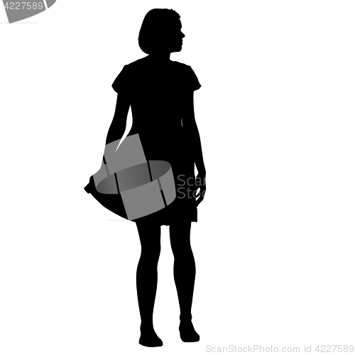 Image of Black silhouette woman standing, people on white background