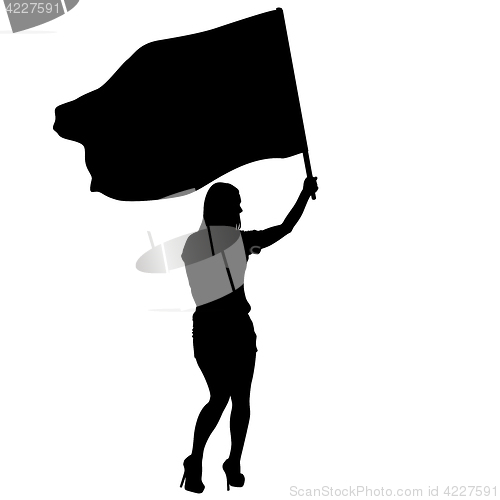 Image of Black silhouettes of woman with flags on white background