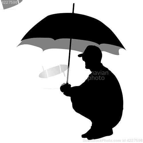 Image of Black silhouettes of men under the umbrella