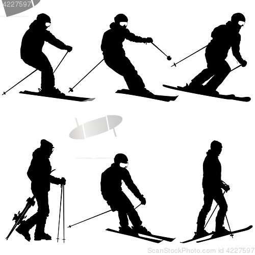 Image of Set mountain skier speeding down slope. sport silhouette