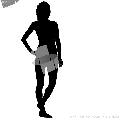 Image of Black silhouette woman standing, people on white background