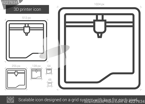 Image of Three D printer line icon.